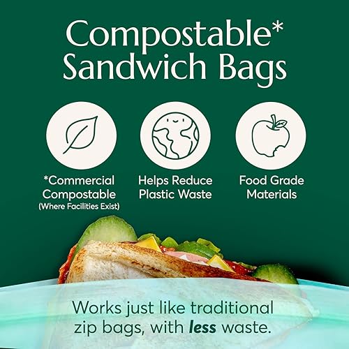 Miniatura 2 de Cleanomic Bolsas compostables* para almacenamiento de alimentos (25 Eco Zip) a prueba de congeladores y fugas, también disponibles bolsas de tamaño