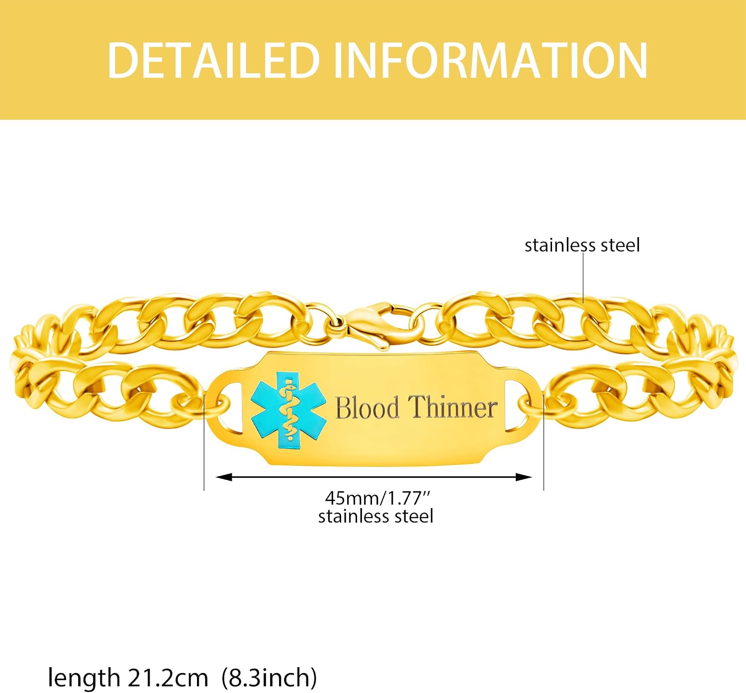 Stylish Medical ID Stainless Steel Bracelet | White, Gold & Rose Gold Options | Customizable Personal Engraving or Editable QR | Waterproof & Comfortable | Suitable for Daily Wear