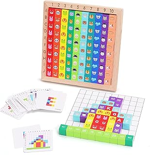 ENIKMOSD Montessori Wooden Educational Toy from 3 4 5 6 7 8 Years Children, Montessori Educational Games Mathematics Counting Letter Animal Colours, 1-100 Numbers Multiplication Educational Game Busy