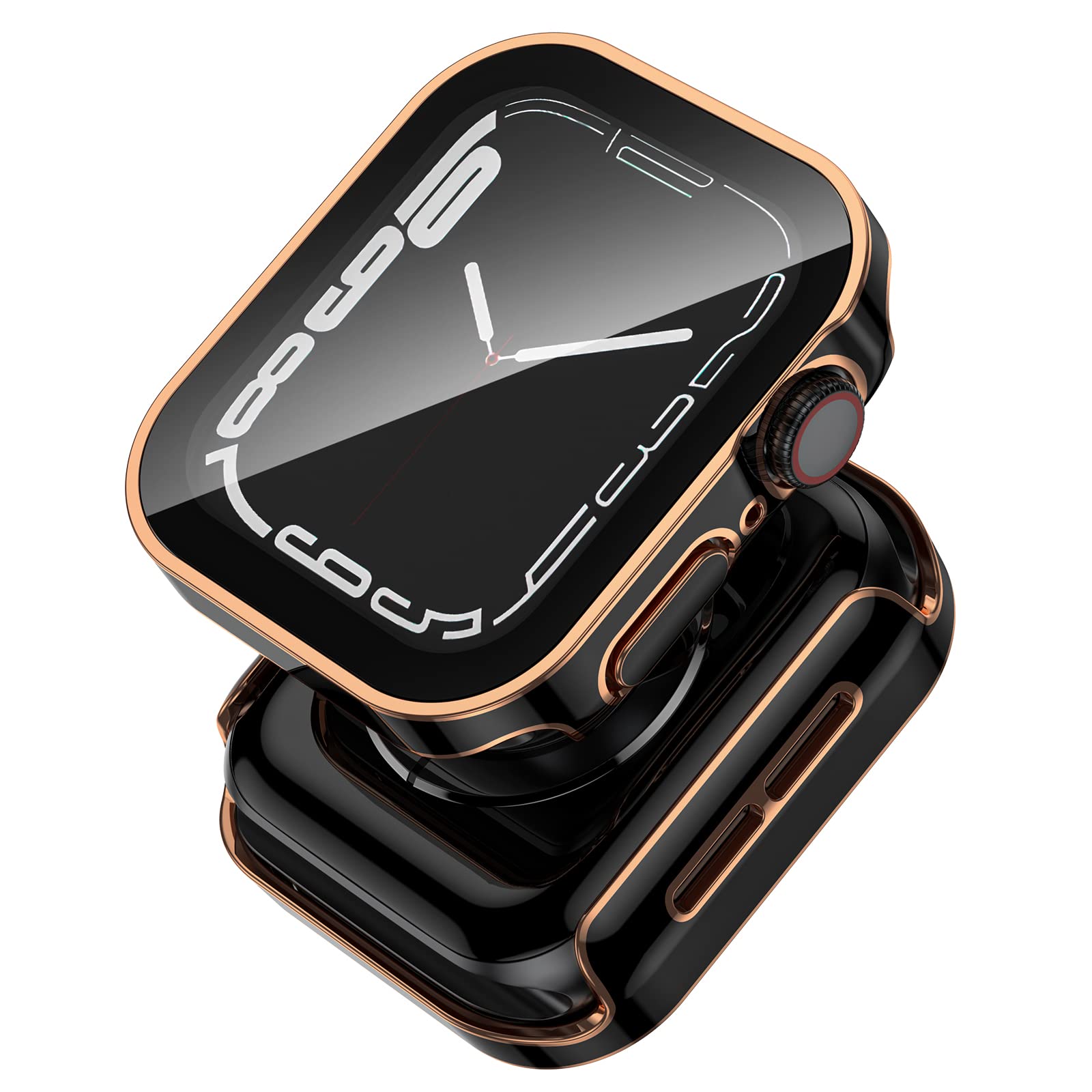 Photo 1 of 2 Pack Hard PC Case Compatible with Apple Watch 45mm 44mm 41mm 40mm Series 7/6/5/4/SE with Tempered Glass Screen Protector,Ultra-Thin Durable Waterproof Protective Cover for iWatch(40mm,Black/Gold) 40MM 2 Black/Gold