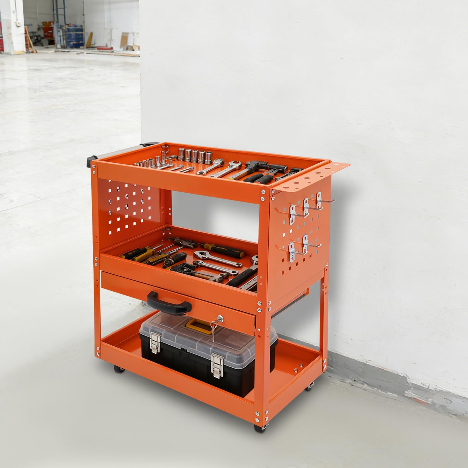 Carrello portautensili, carrello da officina, scaffale, cassetto, ruote, 249 kg