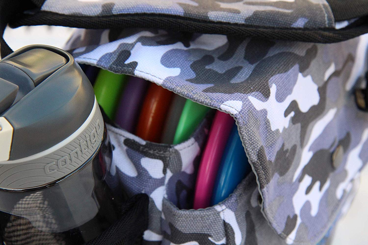 Kestrel Disc Golf bag | Fits 12 dischi + bottiglia | dischi giocatori di golf per principianti e avanzati | estremamente resistente tela | frisbee Disc Golf set borsa | sacca da golf, Gray Camo