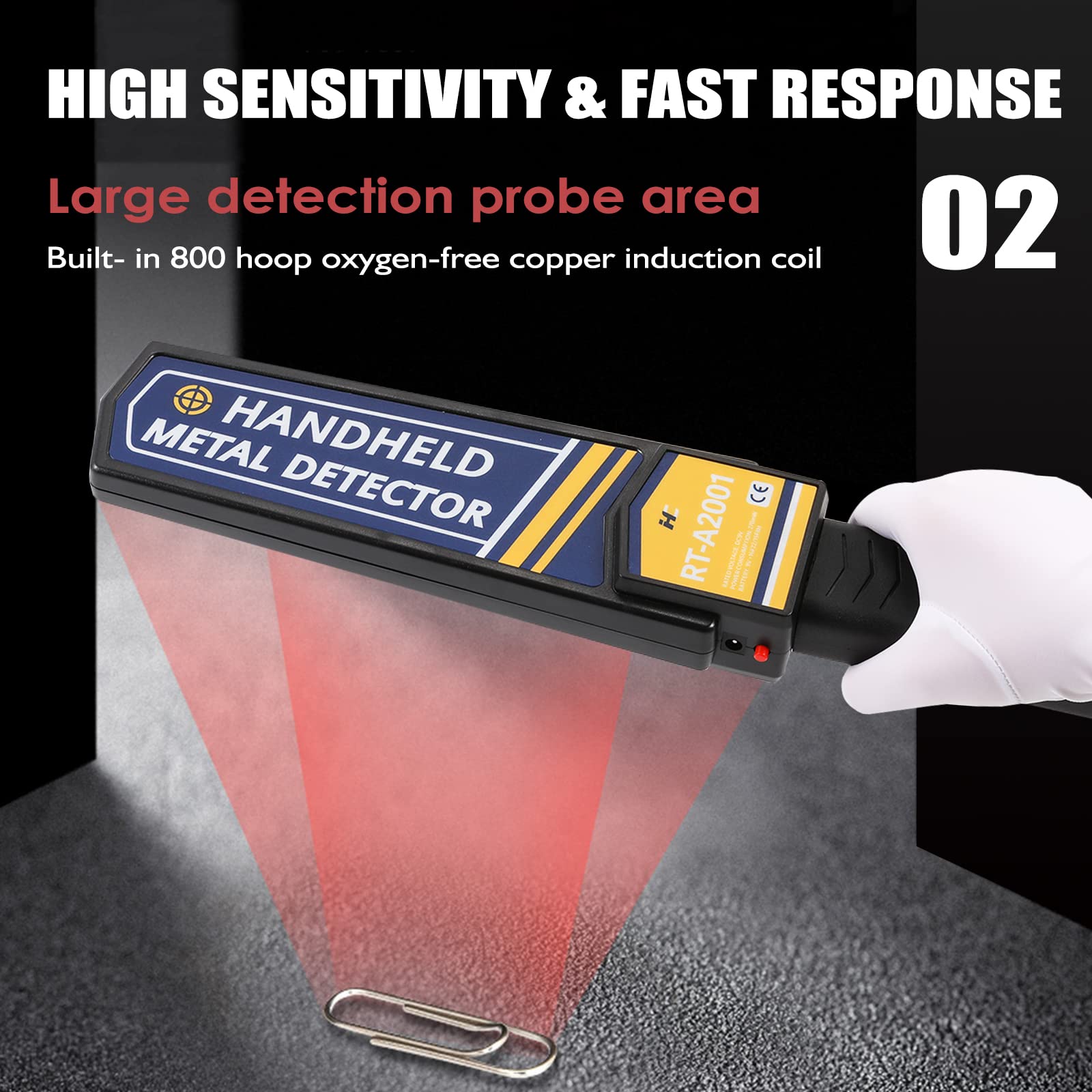 Hanchen Detector de metales de mano Varita de seguridad Detector de uñas de metal Escáner Detector de metales para madera Adultos Niños Sensibilidad ajustable Sonido y alarma de vibración