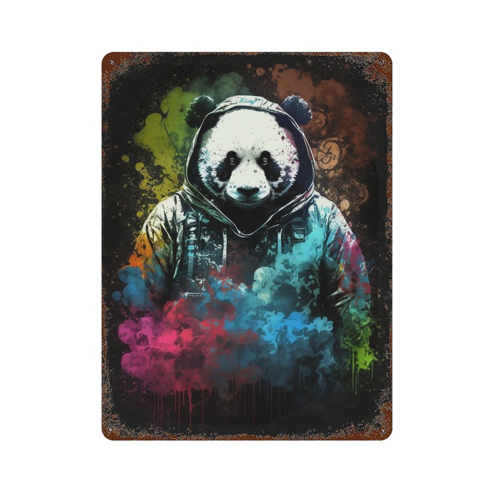 Colorful Panda Art Print 15.7"x11.8" Rustic Tin Plaque, Novelty Wall Decor for Bistro, Counter And Cafe Decor
