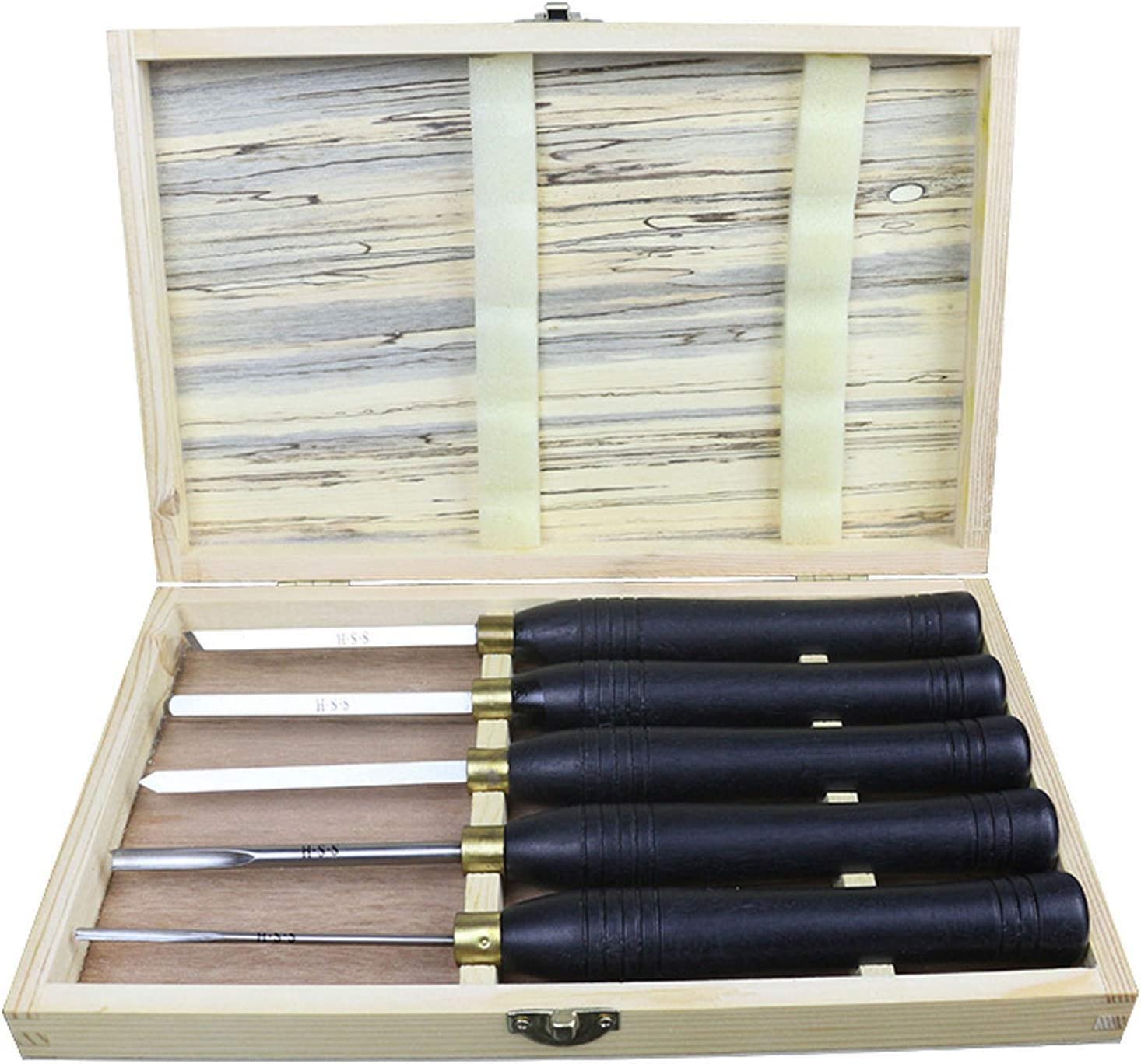 Juego de cinceles de madera de 5 piezas para cinceles giratorios, caja de madera, herramientas de torneado de madera, juego de cinceles giratorios para almacenamiento para profesionales o af