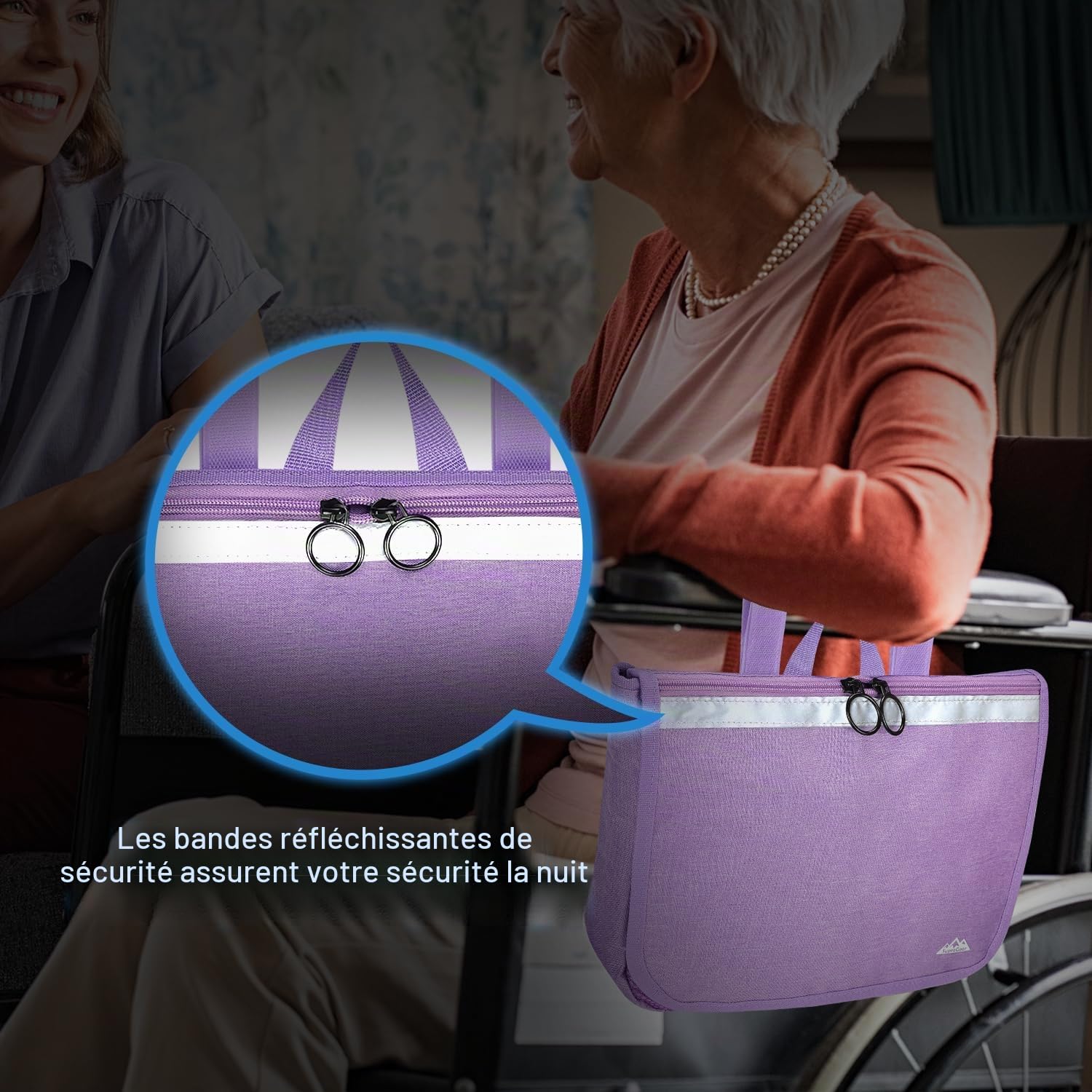supregear Sac Latéral Fauteuil Roulant, Multifonction Rollator Déambulateurs Fauteuils Roulants Scooters Genoux Accoudoir Personnes Âgées Seniors, Sac Voyage Portable, Violet