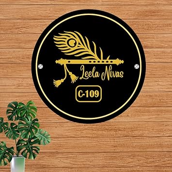 CRAFTEEZY Customised Name Plate For Home Entrance Acyrlic Laminated Outdoor House Wall Decorative Board (12 x 12 Inch)