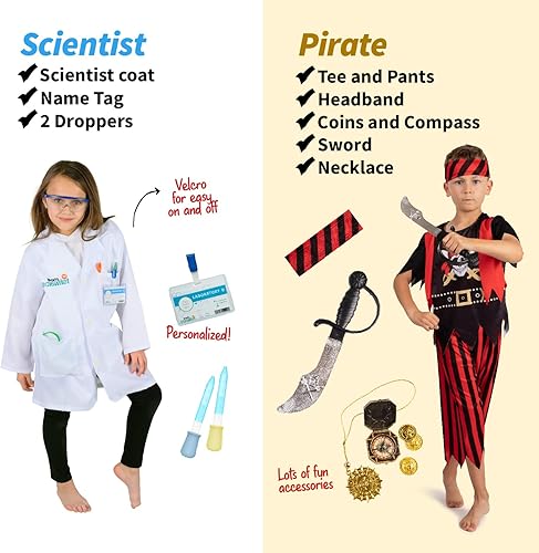 Miniatura 7 de Born Toys Disfraces para niños 3 en 1 y 6 en 1 – Disfraces infantiles para niños y niñas de 3 a 7 años, ropa lavable con caja de almacenamiento