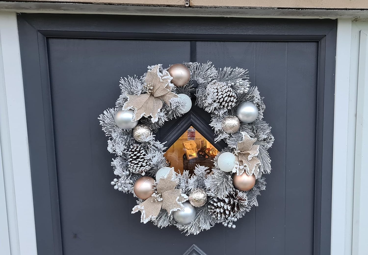 Garden Mile Frosted Christmas Wreath 50cm - Decorated Silver Wreath with Baubles Pinecones & Flowers - Elegant Winter Door Garland Christmas Decorations for Front Door or Indoor Display