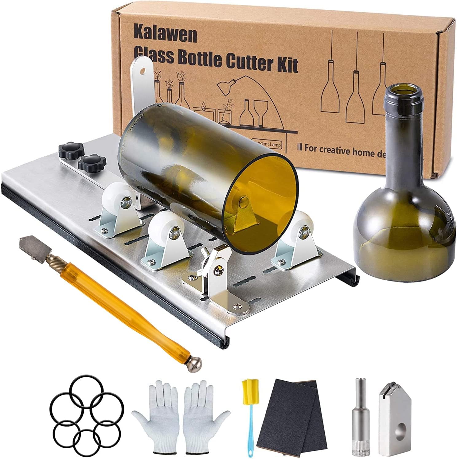 Kalawen Adjustable Glass Bottle Cutter Kit DIY Tool, Stainless Steel Cutting Machine Set for Wine, Beer, Liquor, Whiskey, Alcohol, Champagne, Soda Round Bottles