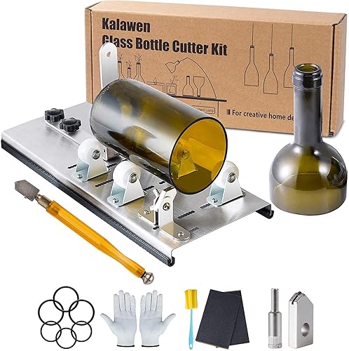 Kalawen Herramienta de Cortador de Botellas de Vidrio Ajustable, Máquina de Corte de Acero Inoxidable para Vino Cerveza Licor Whisky Alcohol Champán Botellas Redondas de Soda DIY - Negro