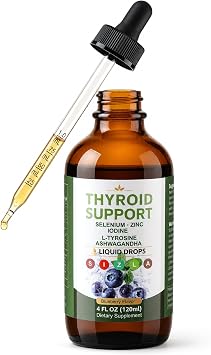Thyroid Support Drops, Thyroid Support for Women & Men with Iodine, Selenium, Zinc & L-Tyrosine Supports Energy Levels, Stress Relief, Stress Relief, Thyroid Liquid Drops, 120 ML 4 Fl Oz