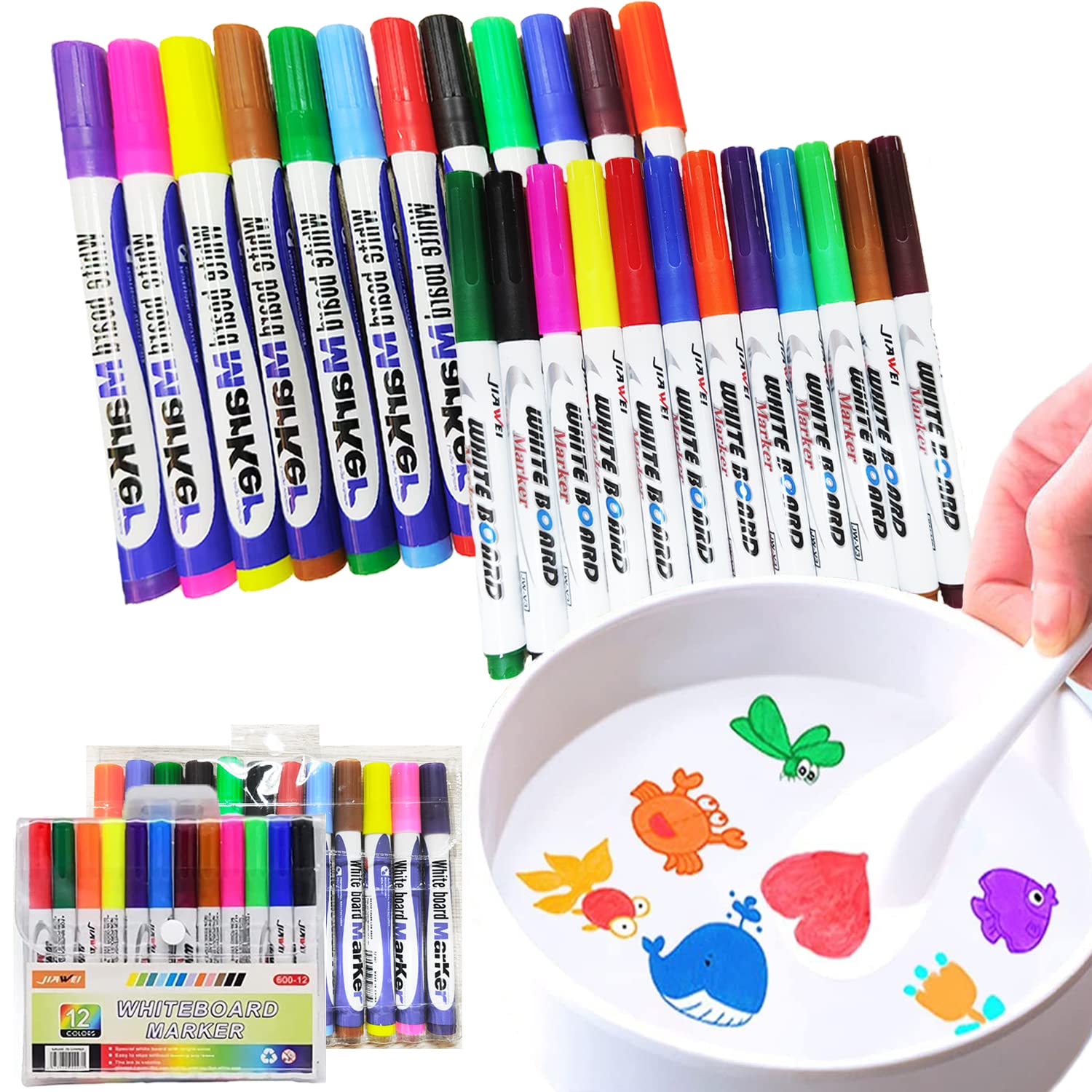 Magical Water Painting Pen,DIY Drawing Floating Pen in Water,Magic Doodle Drawing Pens,Color Pen to Hone Children's Hands-on Skills (12 colors, 12 thin, 12 thick, a total of 24)