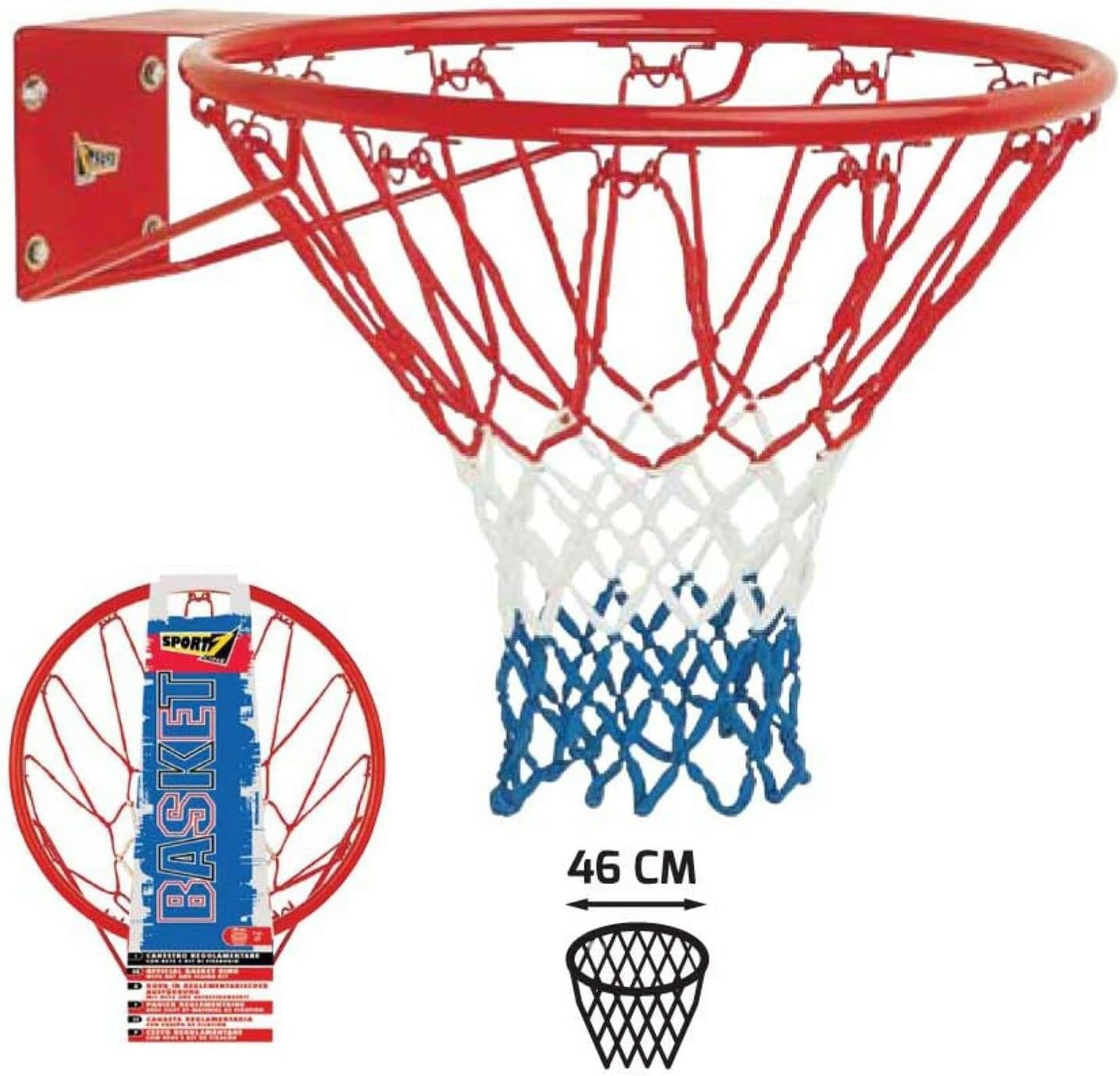 Canestro Da Basket Da Muro Professionale 46 Cm - Con Rete In Nylon, Per Esterno/Interno, Colori USA - Foto 10