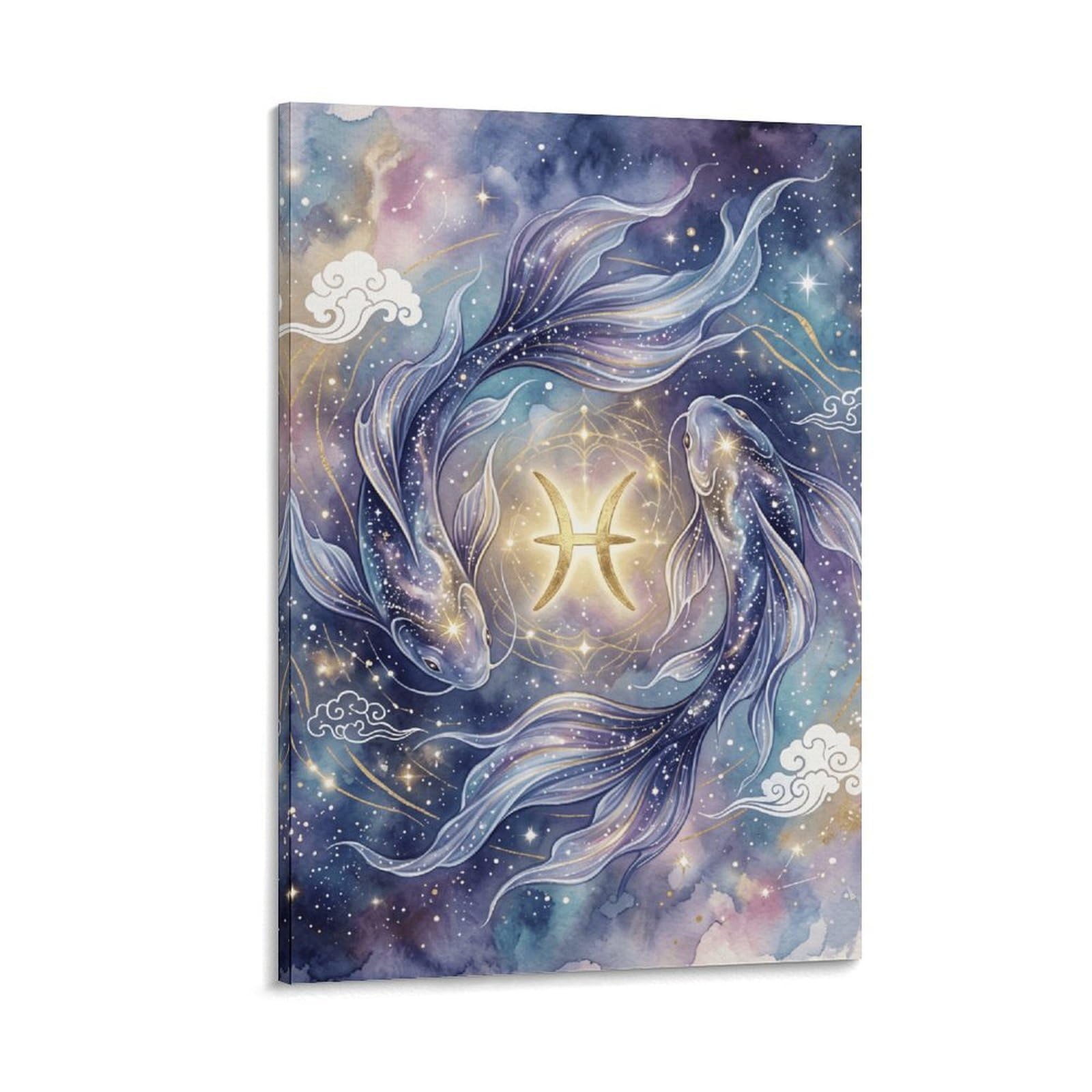 W7C8U2X3 Cosmic Pisces Koi Canvas Wall Art, Minimalist Asian Wall Art