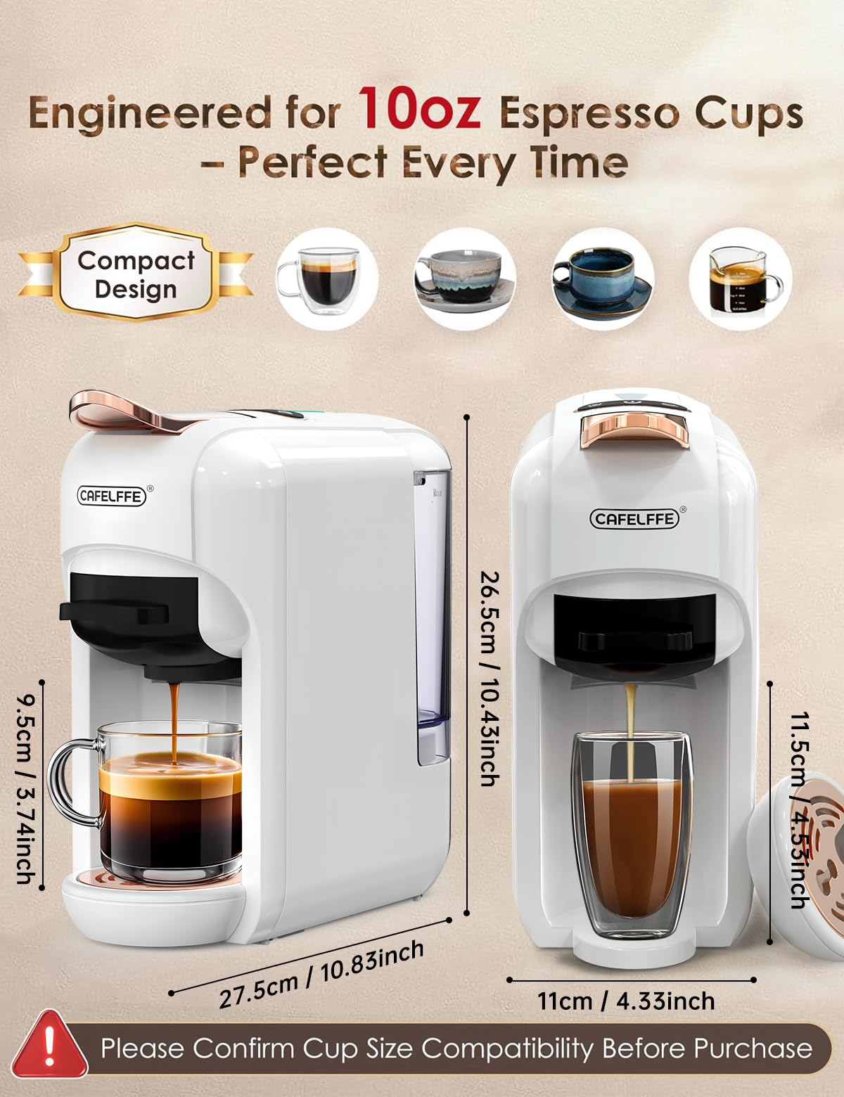 CAFELFFE Ekspres do kawy na kapsułki 5 w 1 MK606, parzenie na gorąco/zimno, 19 barów, do Nec* Original, DG*, Kcup, padów ESE i zmielonej kawy, model energooszczędny Erp2, zbiornik na wodę 0,6 l, biały