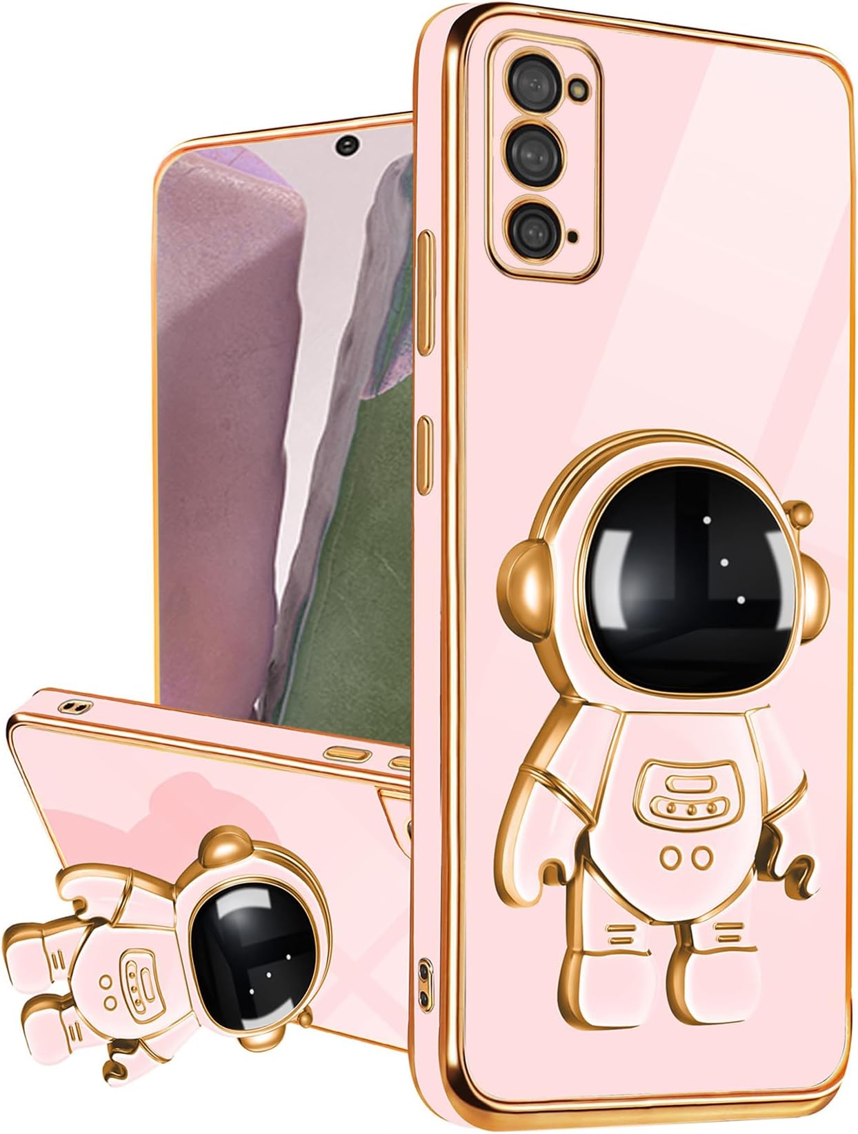 AWZHYDT Compatible with Samsung Galaxy Note 20 5G Case with Cute Astronaut Kickstand Design Soft TPU Protective Shockproof Plating Phone Case for Galaxy Note 20-Pink