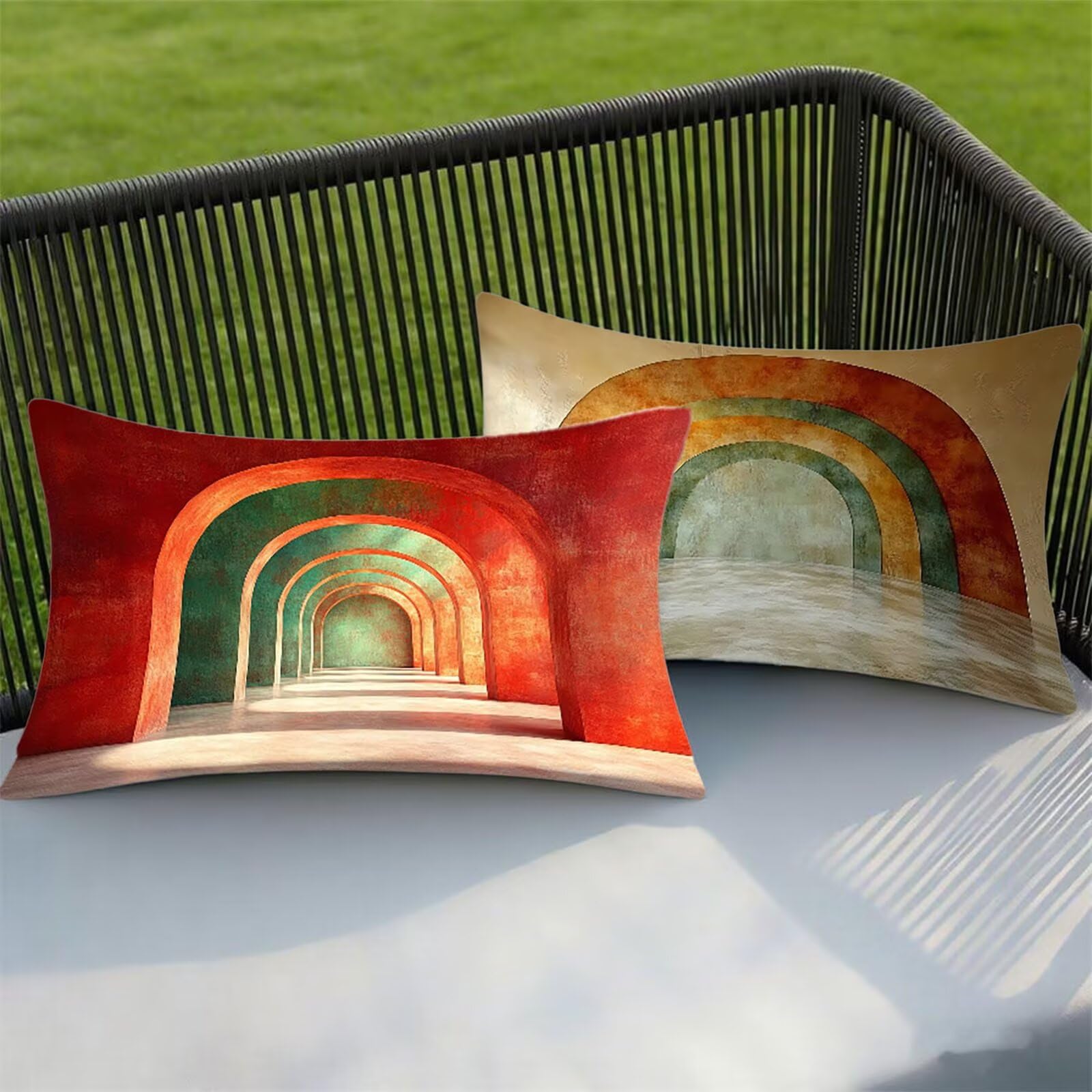 Federe Cuscino 60x80 Set di 2, Rosso Federe Cuscini Divano Lino, Rettangolari Copricuscini 60x80cm Con Cerniera Invisibile, Copricuscino per Camera Letto Casa Decorazioni Regalo, Architettura 2-9542