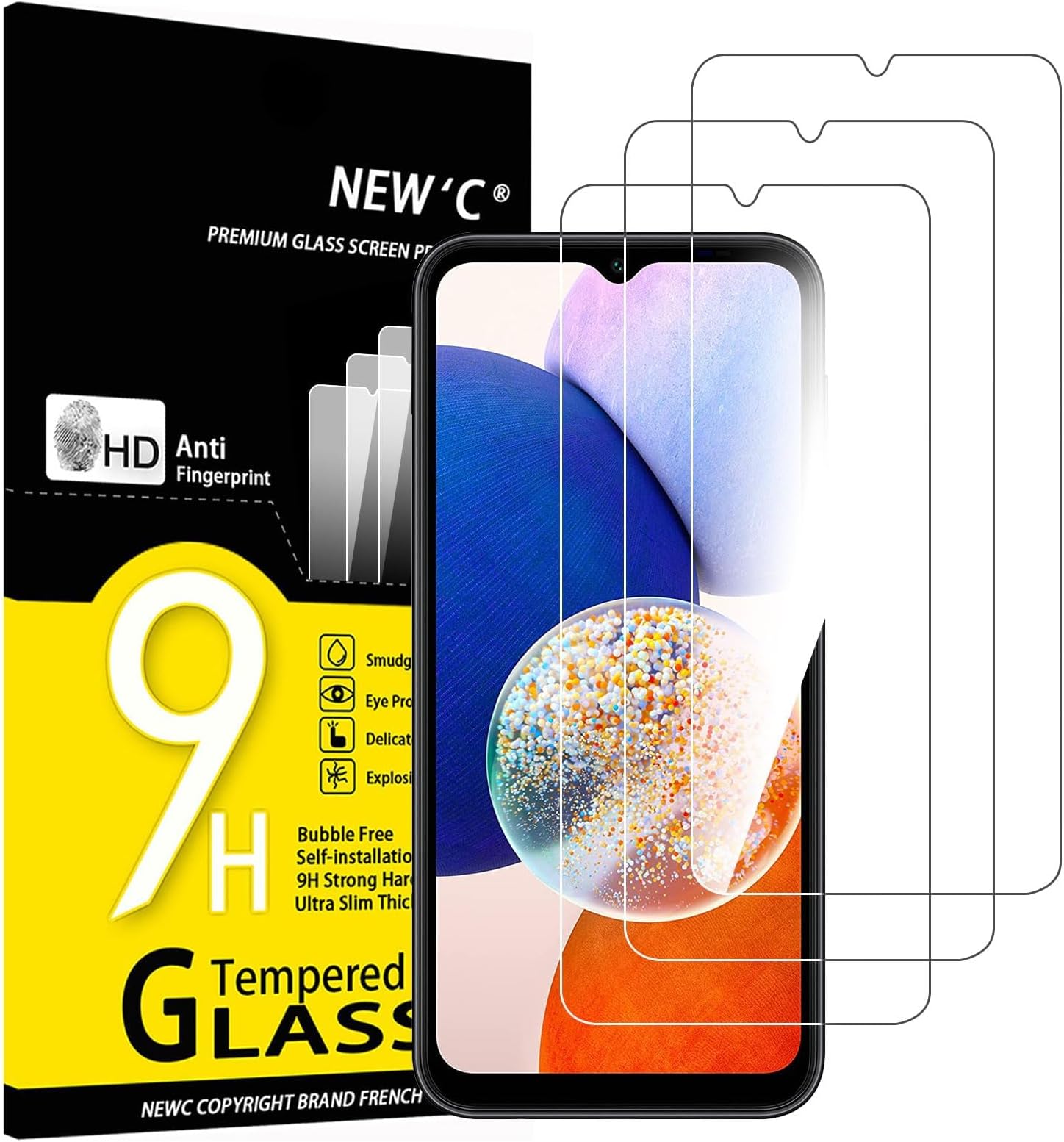 NEW'C 3 Pack Designed for Samsung Galaxy A14 5G/4G, M14 5G Screen Protector Tempered Glass, Anti Scratch, Bubble Free, Ultra Resista Transparent