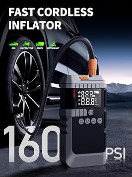 Portable Car Battery Jump Starter with Air Compressor, 6000A Car Jumper Starter Portable, 45W Fast Charge Jump Box,160PSI Auto-Shut Off Tire Inflator,LED Light, Jumper Cables,Gloves