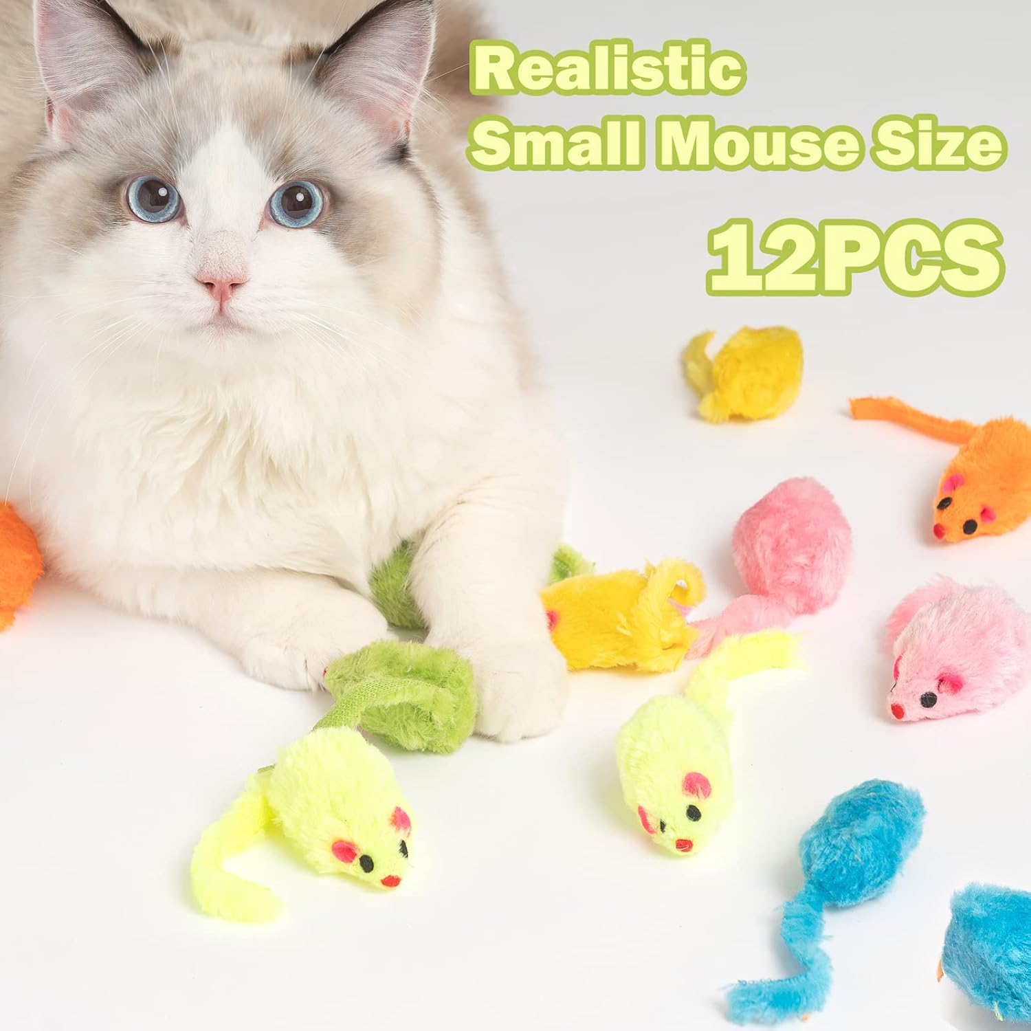 MeoHui 12PCS Cat Mouse Toys, Rattle Cat Toys Mice also Prefilled Catnip, 2.36” Mice Body Size, Faux Fur Cat Mice Toys with Plastic Body, Catnip Toys Interactive Cat Toy Mice for Indoor Cats Play Fetch : Pet Supplies