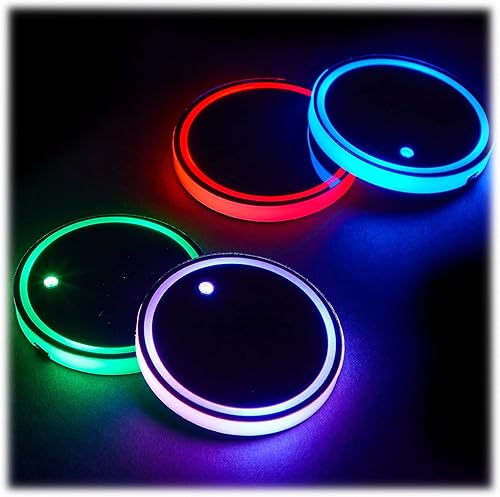 4 portavasos LED para automóvil, posavasos ligeros para automóvil con 7 colores cambiantes, alfombrilla de carga USB, impermeable, portavasos, luz