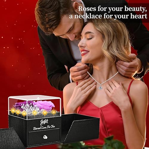 Miniatura 9 de 2 Rosa Preservada de Regalo para Mujeres - Rosa Eterna con Collar "Te Amo" - Regalos Románticos de Cumpleaños para Novia, Mamá, Esposa, Abuela en