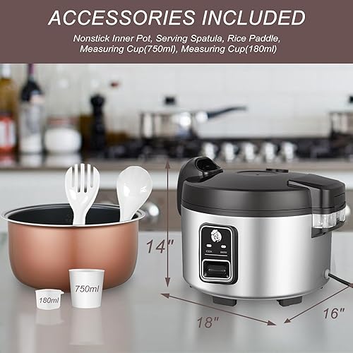 Miniatura 5 de Arrocera comercial y calentador de 8.17 cuartos de galón (40 tazas de arroz cocido)  Olla arrocera grande  40 minutos de cocción rápida para