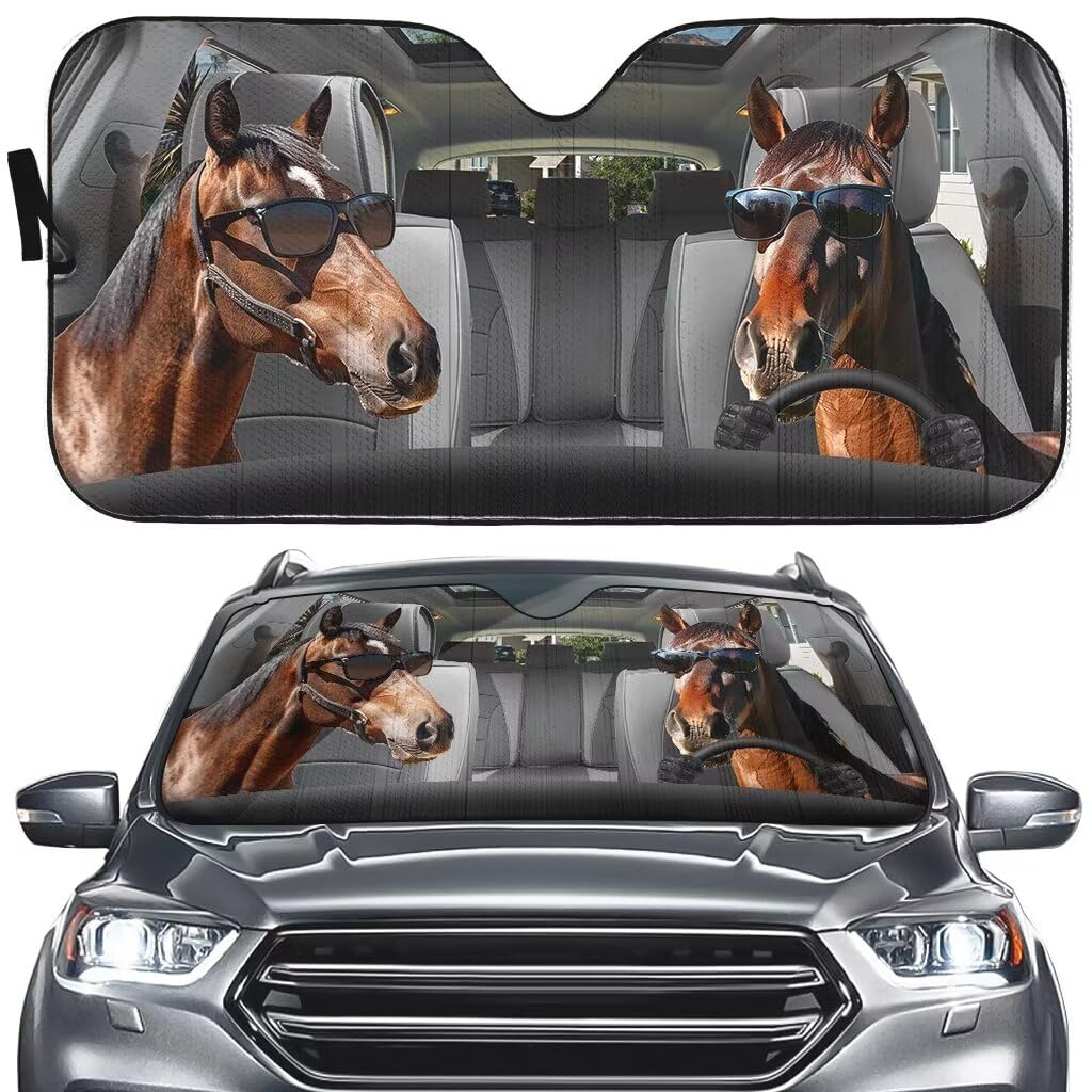 Funny Horse Front Window Auto Sunshade Car Sun Shield Windshield Sun Reflector Car Sun Shade 57x27.5 Inches Auto Cover Blocks UV Rays Protector Sun Visor Car Accessories