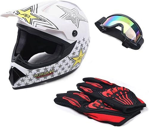 Casco de motocross de seguridad para niños y jóvenes, casco de motocross ABS, transpirable, unisex, con gafas y guantes DOT, motocross, cuatrimoto,