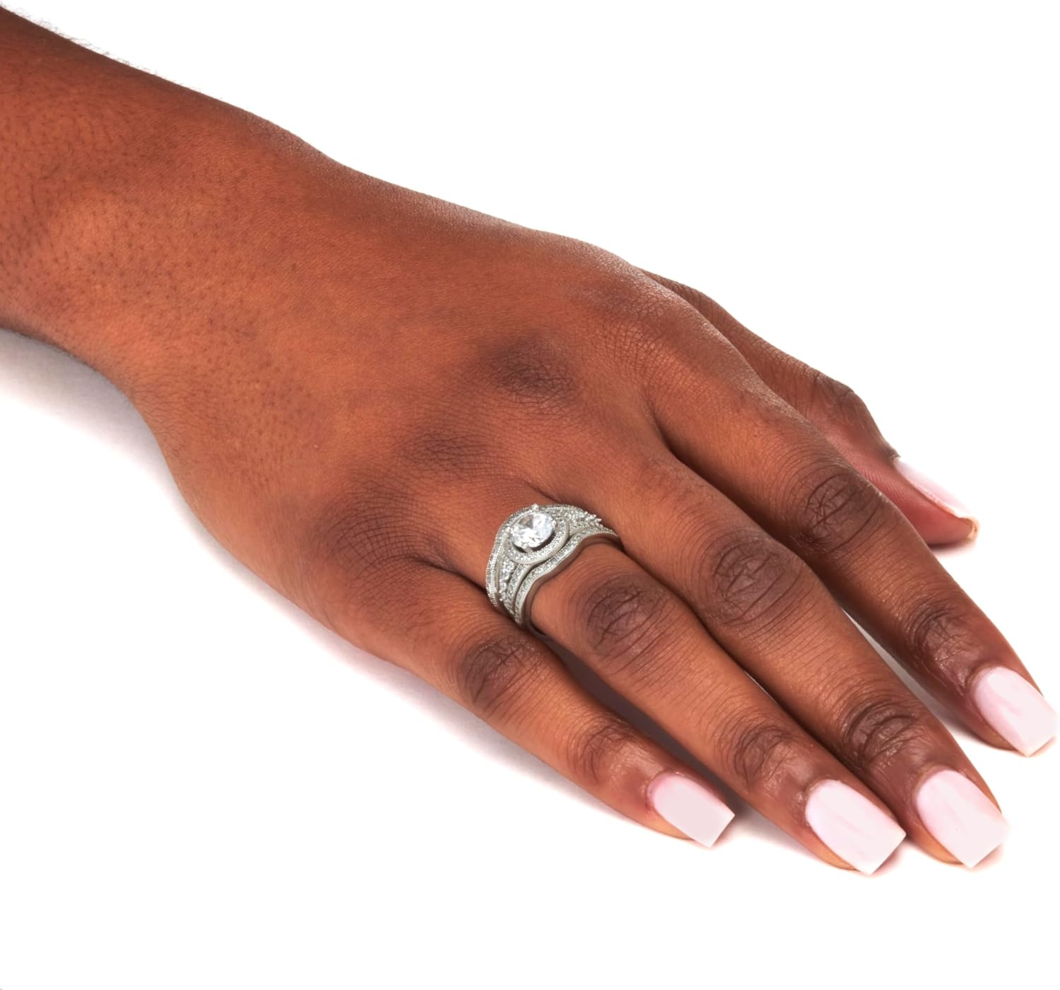 PalmBeach Platinum-plated Sterling Silver Round Cubic Zirconia Bridal Ring Set Sizes 6-10