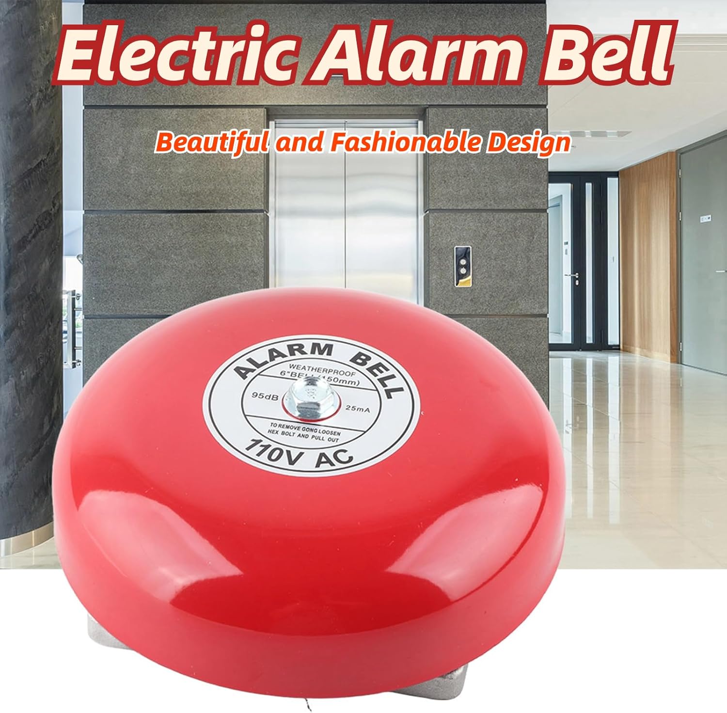 Fire Alarm Bell, Fire Alarms, 110V Metal Alarm Bell, CB‑6B 95dB Metal Electric Round Alarm Bell, Security Alarm Bell, for School Elevators Industrial