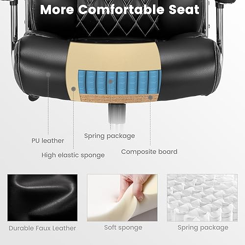 Miniatura 6 de Silla de oficina ejecutiva, respaldo alto, silla de escritorio para oficina en casa, asiento ancho, silla de escritorio grande y alta, cómodas