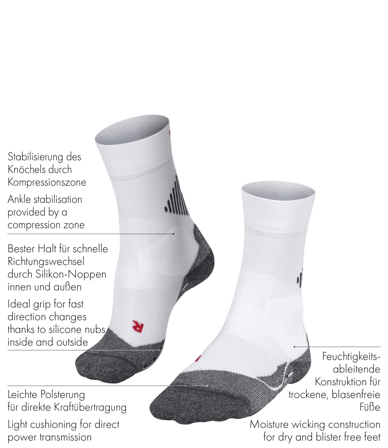 FALKE Unisex 4 GRIP Stabilizing Athletic Socks, Mid Calf, Compression Sock, Light Weight, Breathable Quick Dry, Nylon, Red (Scarlet 8079), 6.5-8.5, 1 Pair