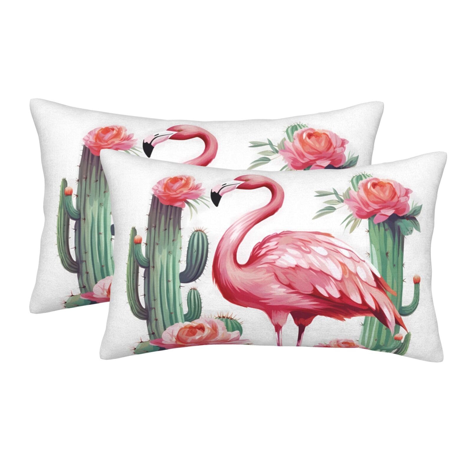 2 Pack Standard Size Pillow Cases for Hair and Skin Soft Breathable Pillow Case Covers with Hidden Zipper Cactus Flamingo Rose Flowers Pillowcase 20"x30" Pillow Cover for Sleeping Gift