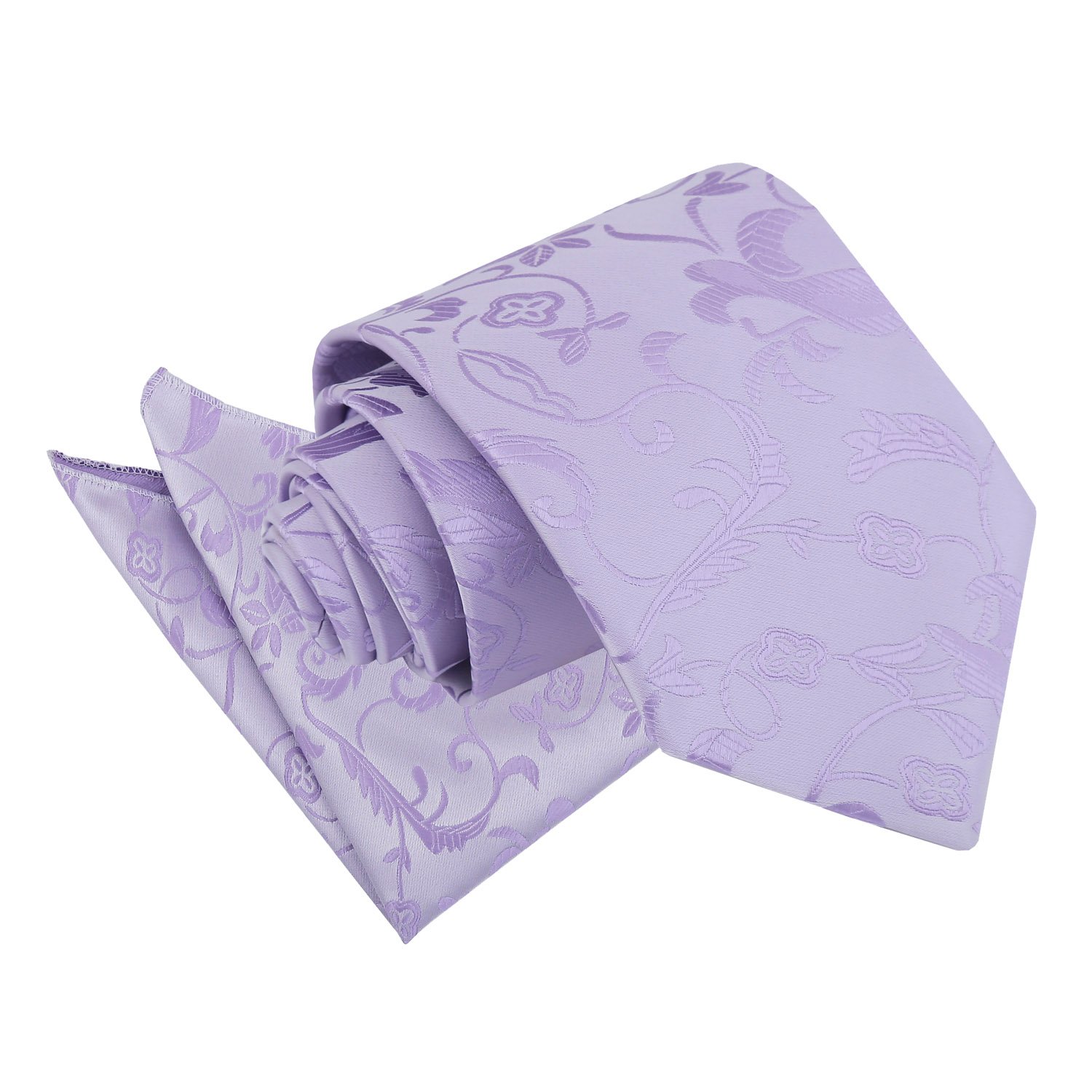 Dqt Men's Lilac Floral Passion Jacquard Tie & Pocket Square Set (2Pc) - Wedding, Business & Formal