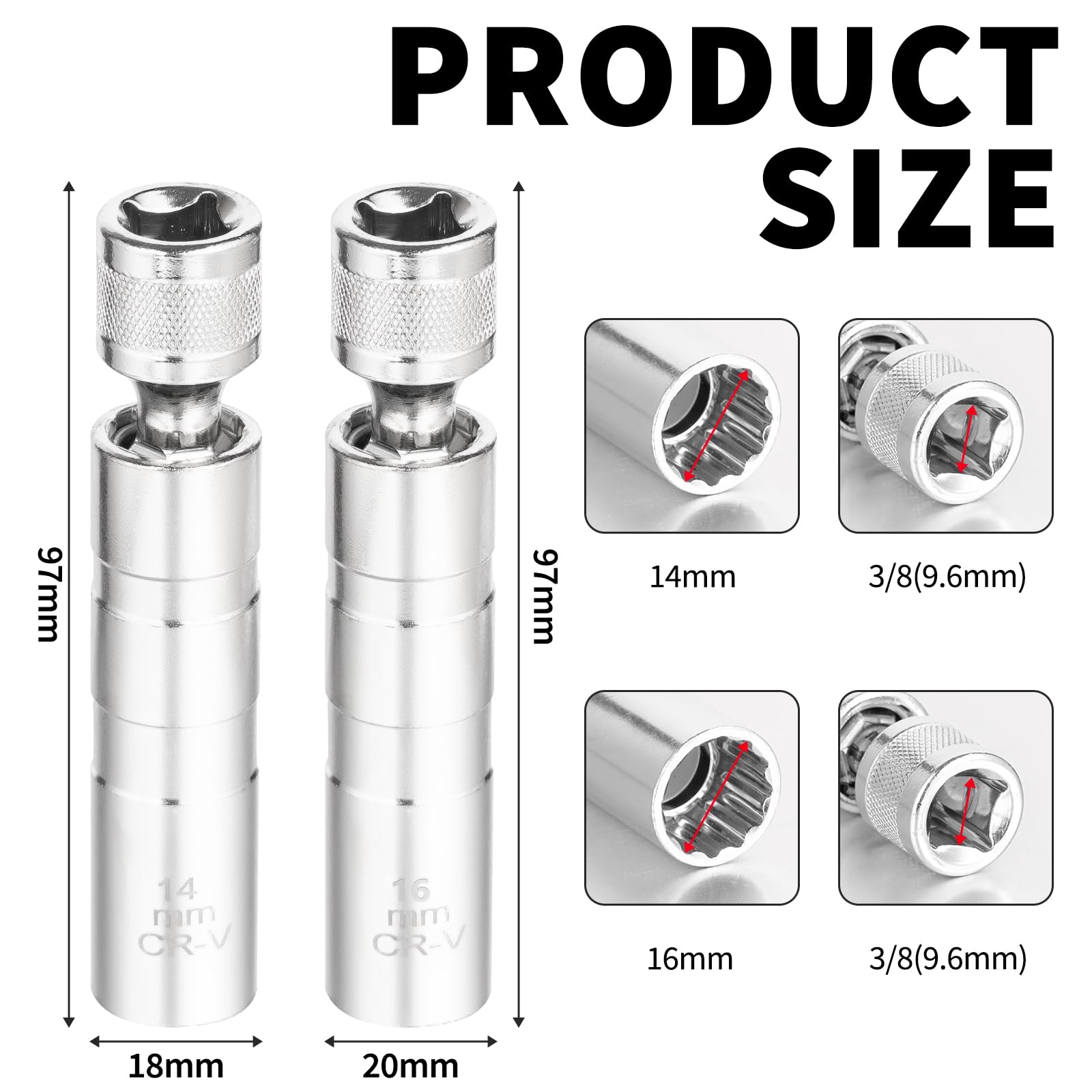 GIBOHOM 2 Pezzi Chiave Candela 16mm/14mm, Chiave Candele Auto, Universale Magnetico Flessibile per la Riparazione Dell'auto per Rimuovere Le Candele Dell'auto