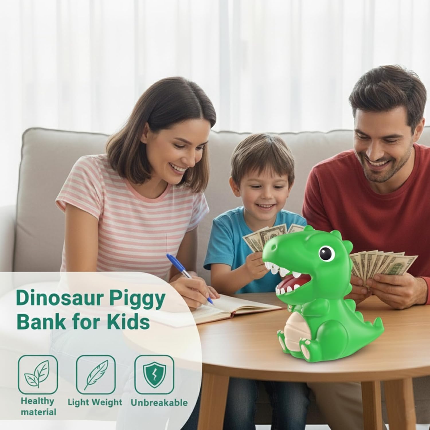 Dinosaur Piggy Bank for Money Bank Coin Bank for Boys and Girls, Unbreakable Money Bank,Tyrannosaurus Rex Large Size Decoration Savings Christmas, Halloween, Birthday Gift