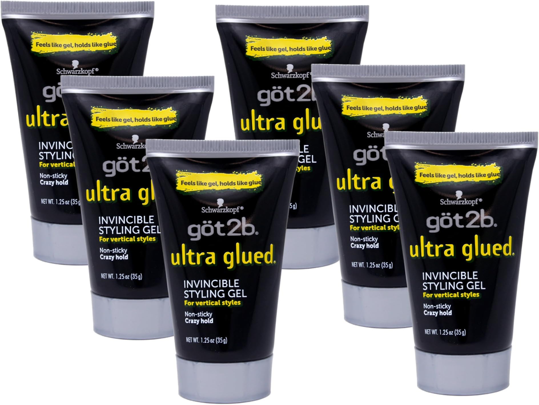 got2b, Ultra Glued, Invincible Styling Gel, 1.25 Oz., Pack of 6