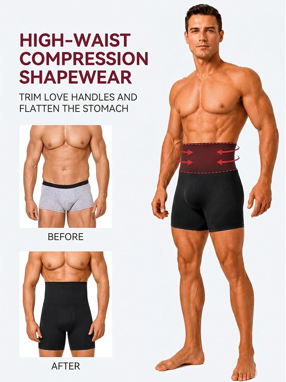 Shapewear Shorts for Men Tummy Control Shorts Slimming Long Leg Compression Boxer Briefs for Workout