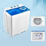 Giantex laveuse portable, 26lbs Laveur et Spinner Combo,18 lbs lavage 8 Lbs Spinning, Pompe de vidange intégrée, avec contrôle du temps, Dorm Apartment Twin Tub Mini Lave-linge Blanc Bleu
