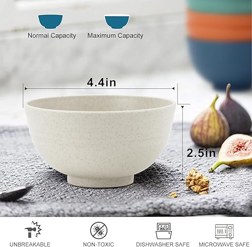 Miniatura 2 de Juegos de cuencos de paja de trigo, 4 cuencos irrompibles para cereales de 60 onzas, aptos para microondas y lavavajillas, juegos de cuencos súper