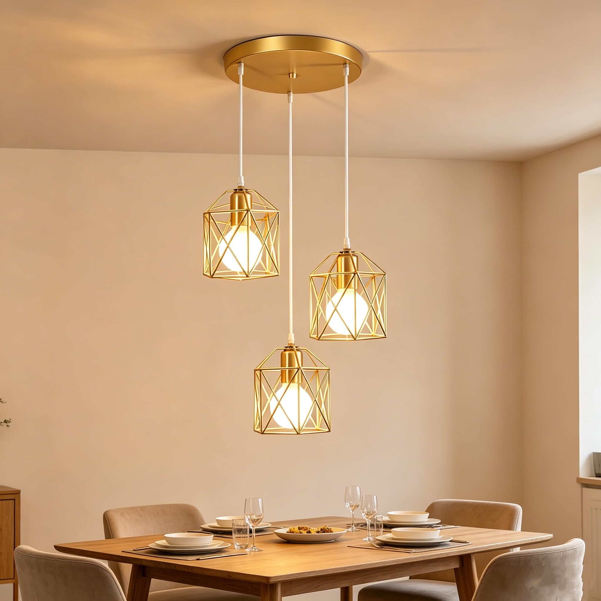 Lampadario a Sospensione Moderno, 3 Luci E27 Lampada da Soffitto Vintage
