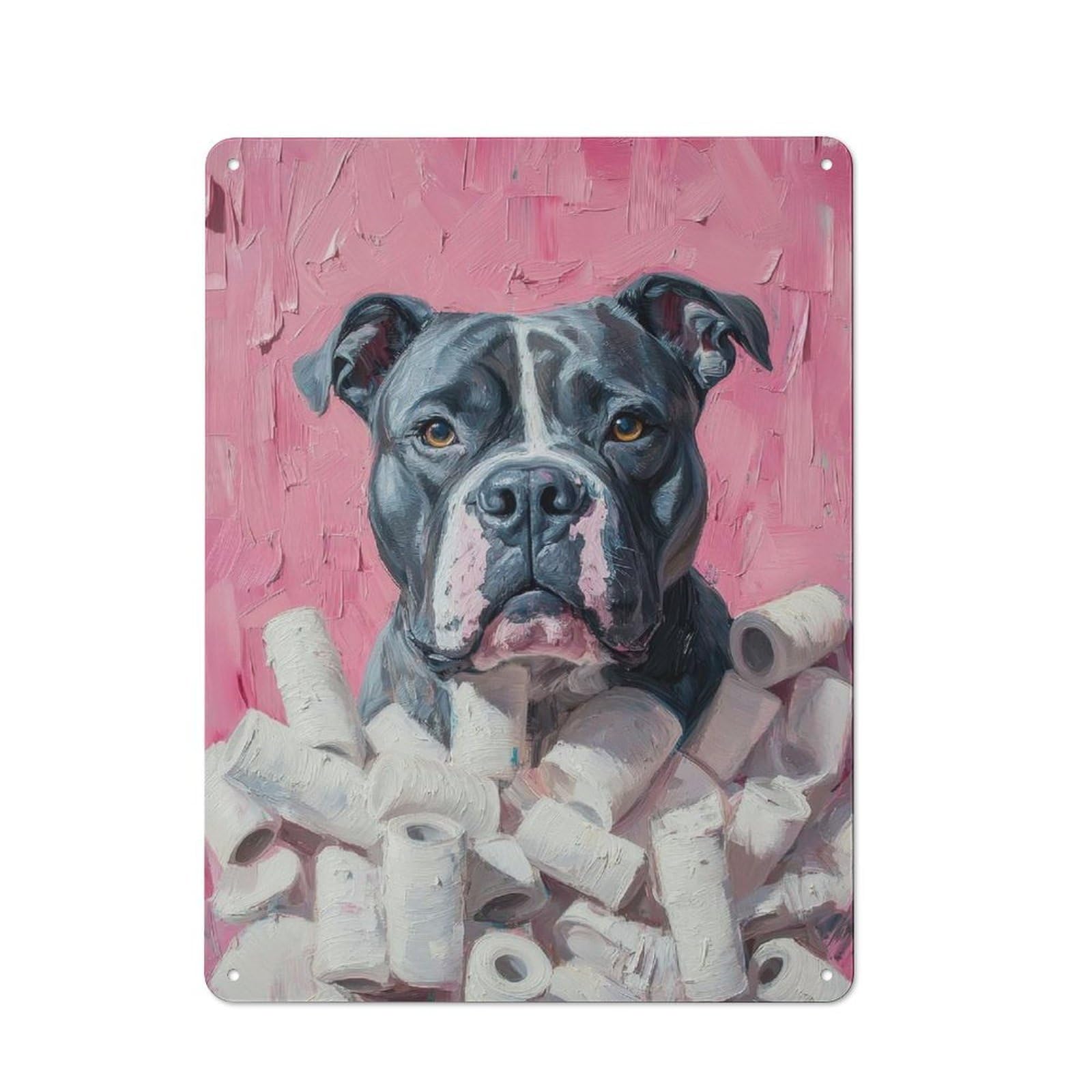 Junmoney Dog In Toilet Paper Painting Pitbull Wall Pr Vintage Tin Sign 40X30cm With Int For Kitchen Or Home Bar, For Metal Sign Collectors, For Kitchen And Home Bar Decor