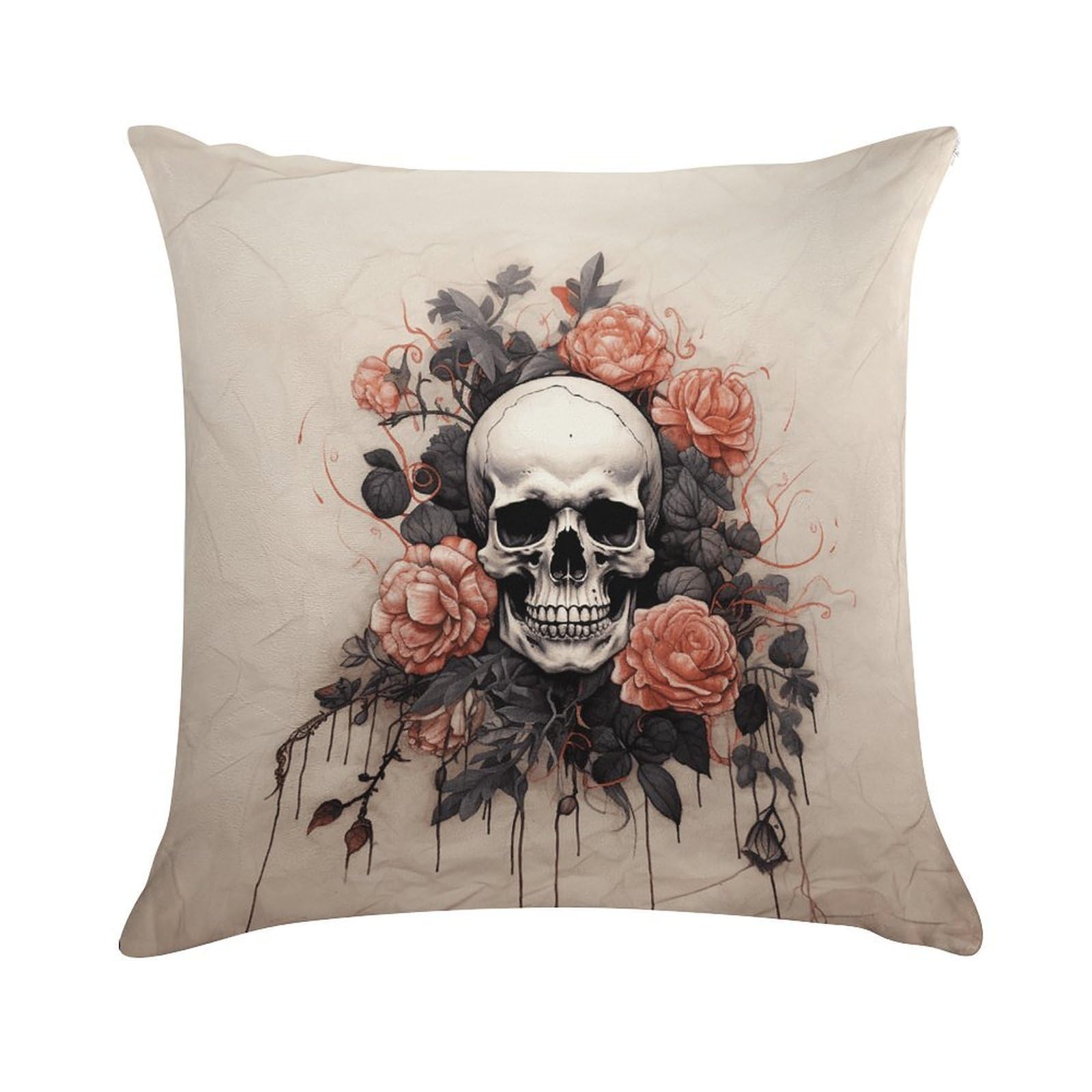 VstaDank Ancient Skull and Flowers Throw Pillow Cover Square Lumbar Throw Pillow Case Soft Decorative Cushion Cases Short Plush Pillowcase with Zipper Luxury Cozy Pillows Shams for All Seasons