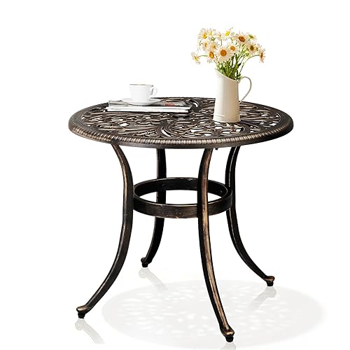 Outvita Patio Side Table, 23.6in Outdoor Round Cast Aluminum Bistro