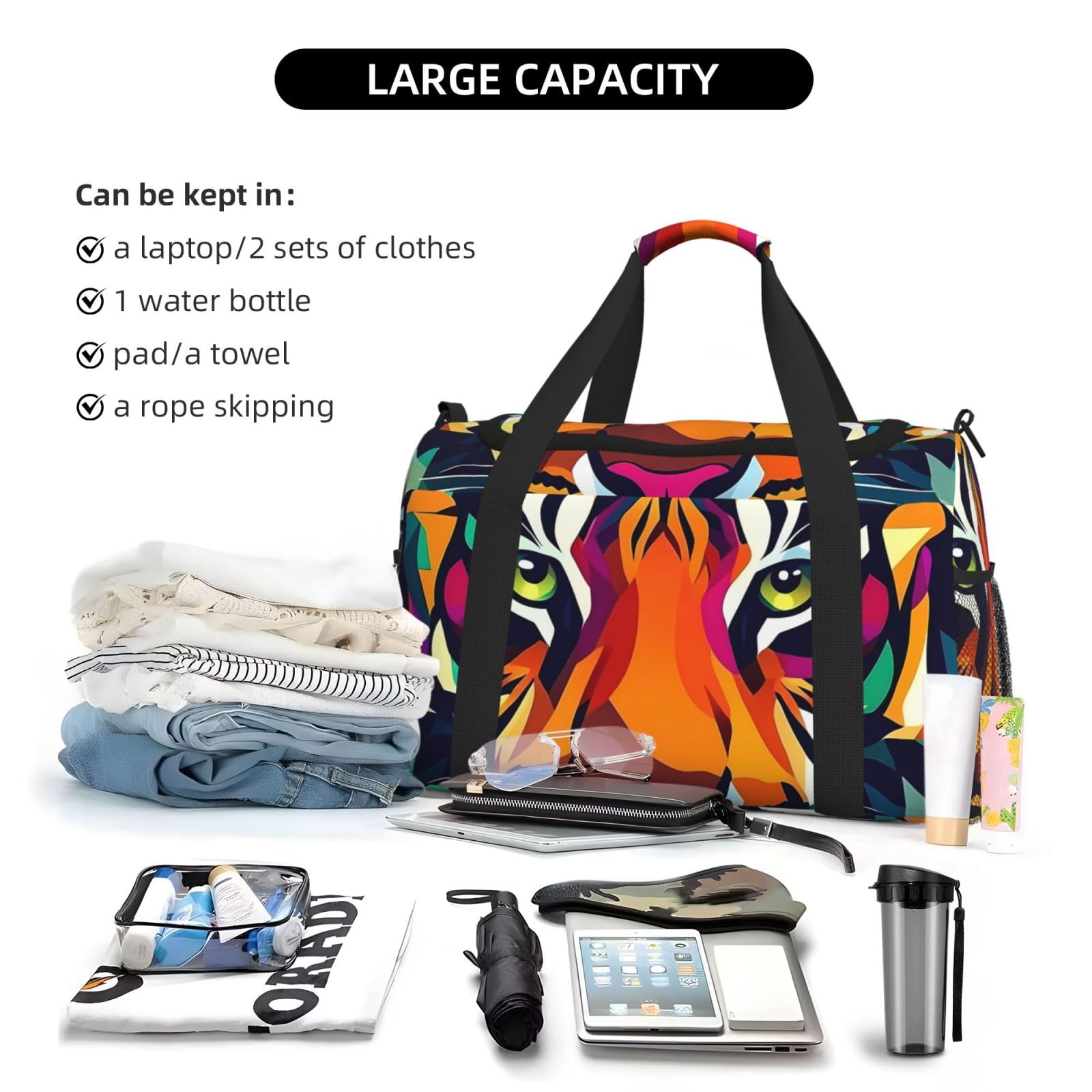 Moderne Tiger wasserdichte Reisetasche, kompakte Sporttasche, Fitnessstudio und Wochenend-Tragetasche für Damen und Herren