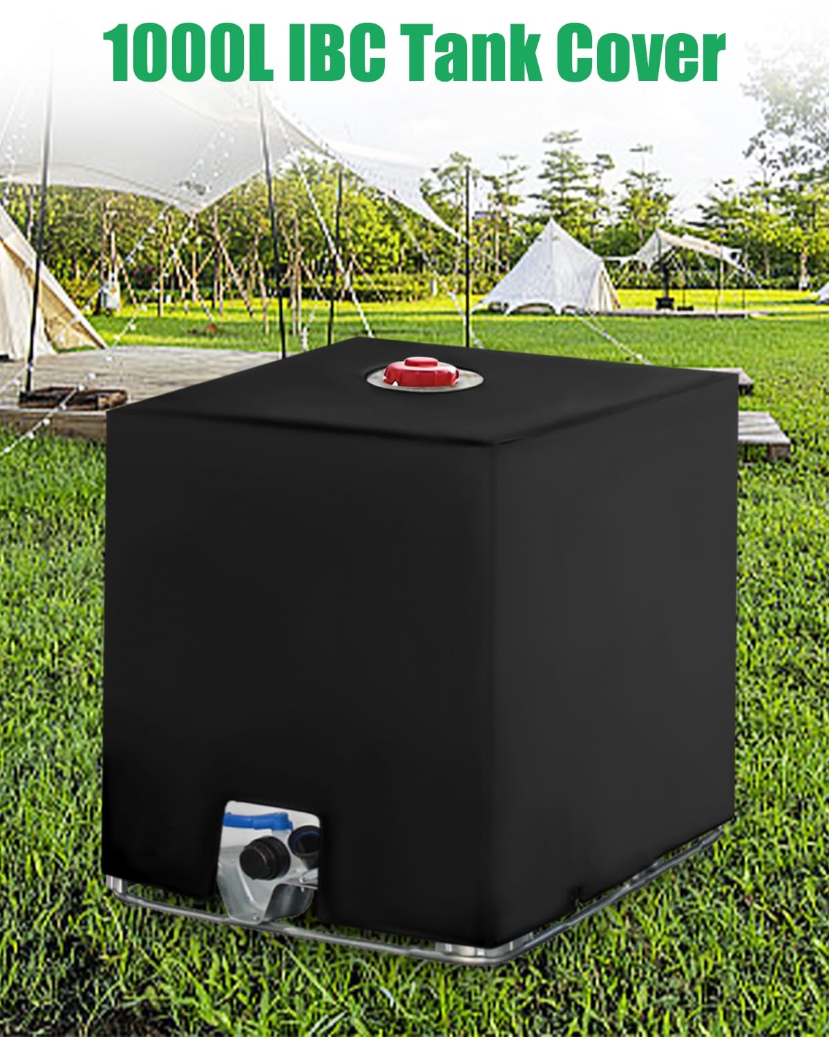 Jissta 2PC Bache pour Cuve IBC 1000L, Bâche Recuperateur d Eau de Pluie, Anti-UV Anti-Poussière Bache de Reservoir d'eau, Couvercle Housse de Protection Cuve 1000l, 116 x 100 x 120 cm, Noir