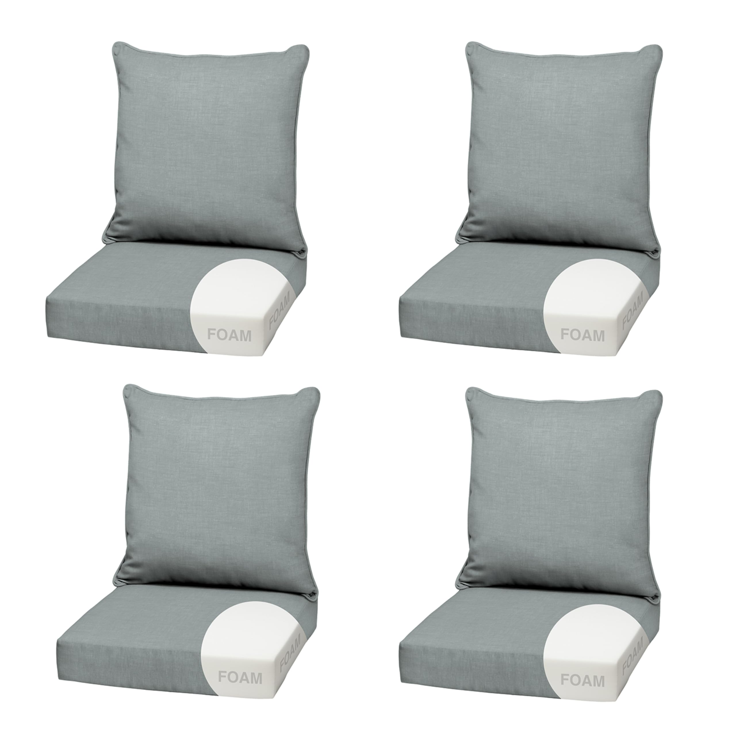 Arden Outdoor Deep Seat Cushion Set, Foam, 4-Pack, 22x24, Stone Grey