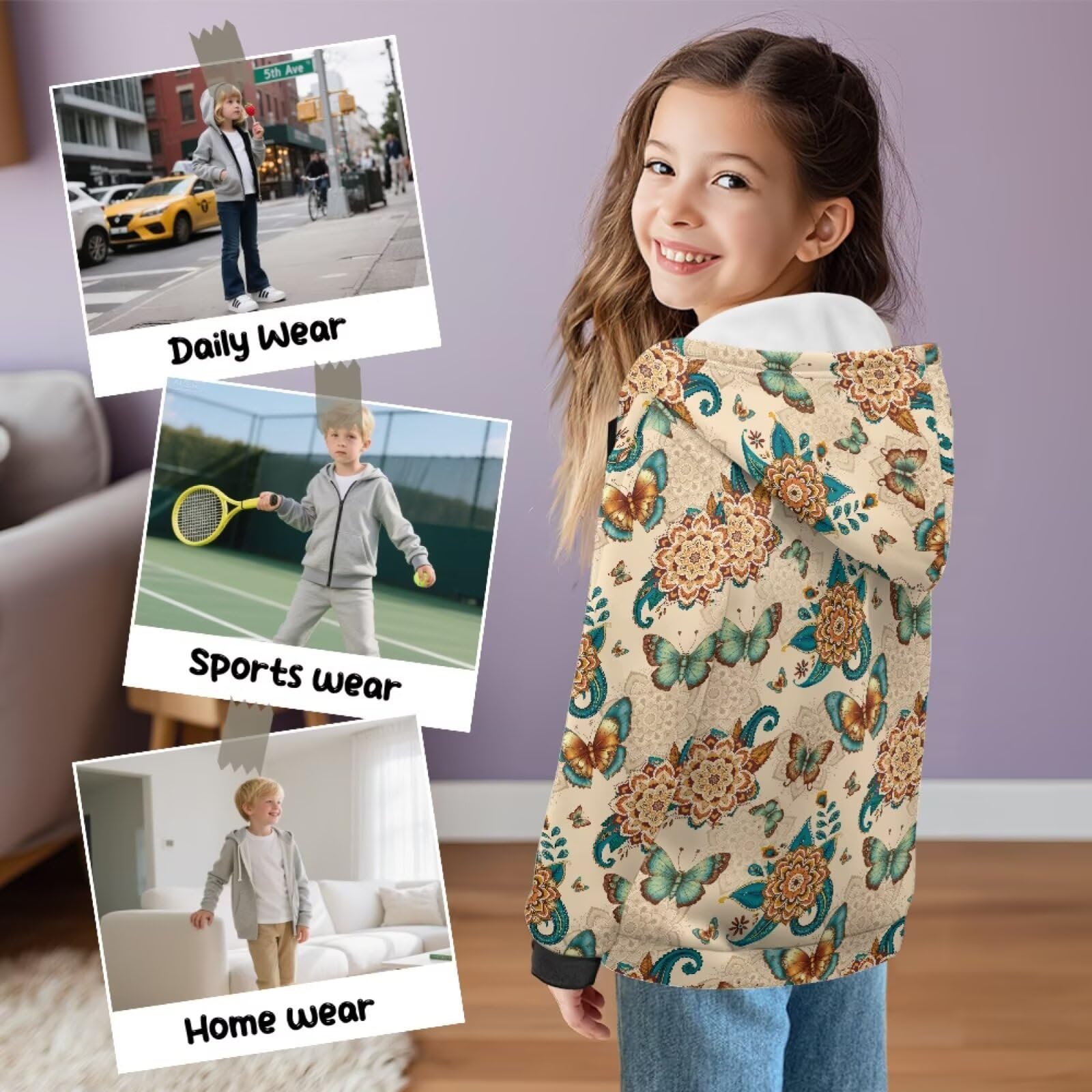 Xoenoiee Dziecięce bluzy z kapturem dla chłopców i dziewcząt kurtka zapinana na zamek z kieszenią nastolatki bluza z kapturem z długim rękawem 6-16 sweter top
